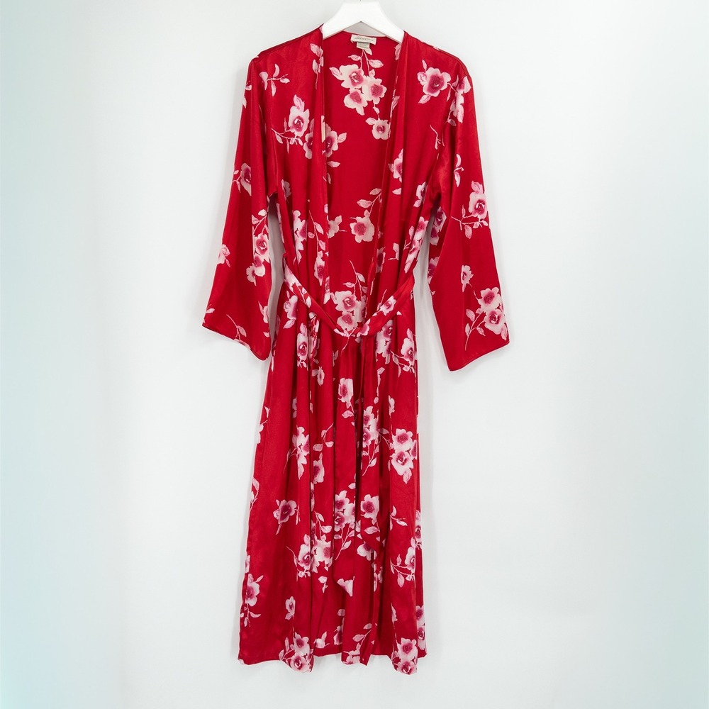 Vintage Y2k Jones New York Robe Women Medium Red Floral Satin 90s Romantic Femme